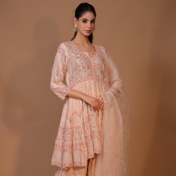 3-Piece Sharara Suit Set Cutdana Pearl Sequin Embroidery