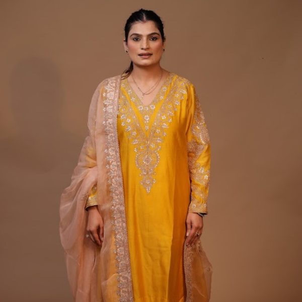 3-Piece Salwaar Suit Set Gottapatti Dori Work