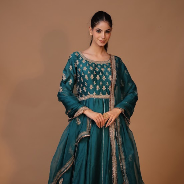 3-Piece Anarkali Sharara Suit Set Dori Work