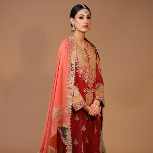 3-Piece Georgette Palazzos Suit Set (Red)