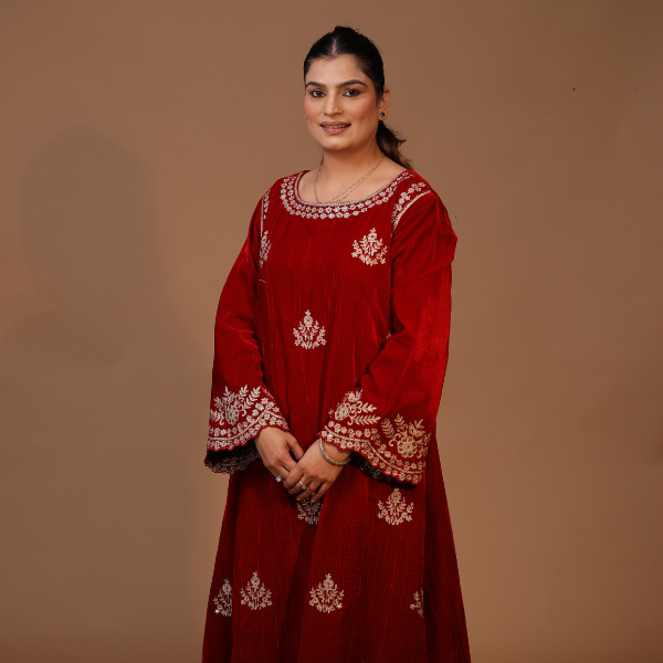 2-Piece Velvet  Sharara Suit Set Aari Work