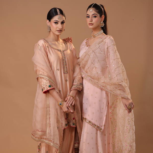 3-Piece Sharara Suit Set Zari Zardozi Sippi Dori Embroidery