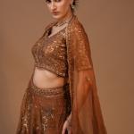 3-Piece Lehenga Set Zardozi Zari Sippi Embroidery (Brown)