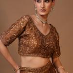 3-Piece Lehenga Set Zardozi Zari Sippi Embroidery (Brown)