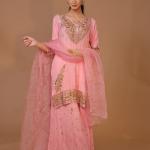 3-Piece Sharara Suit Set Zardozi Sippi Dori Embroidery (Blush Pink)