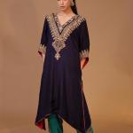 2-Piece Silk Choga Salwaar Set Dori Work (Dark Blue)