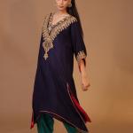 2-Piece Silk Choga Salwaar Set Dori Work (Dark Blue)