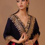 2-Piece Silk Choga Salwaar Set Dori Work (Dark Blue)