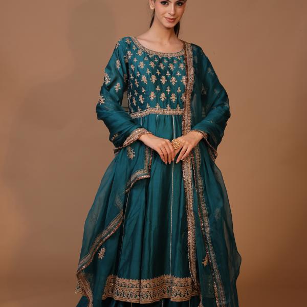 3-Piece Anarkali Sharara Suit Set Dori Work