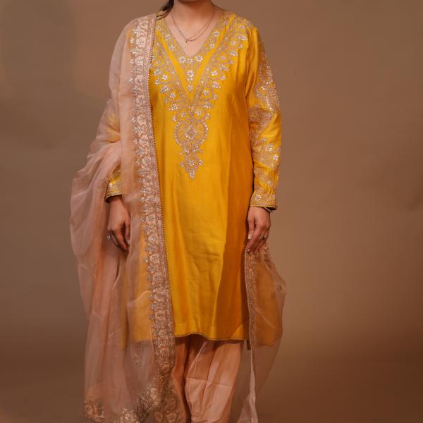 3-Piece Salwaar Suit Set Gottapatti Dori Work