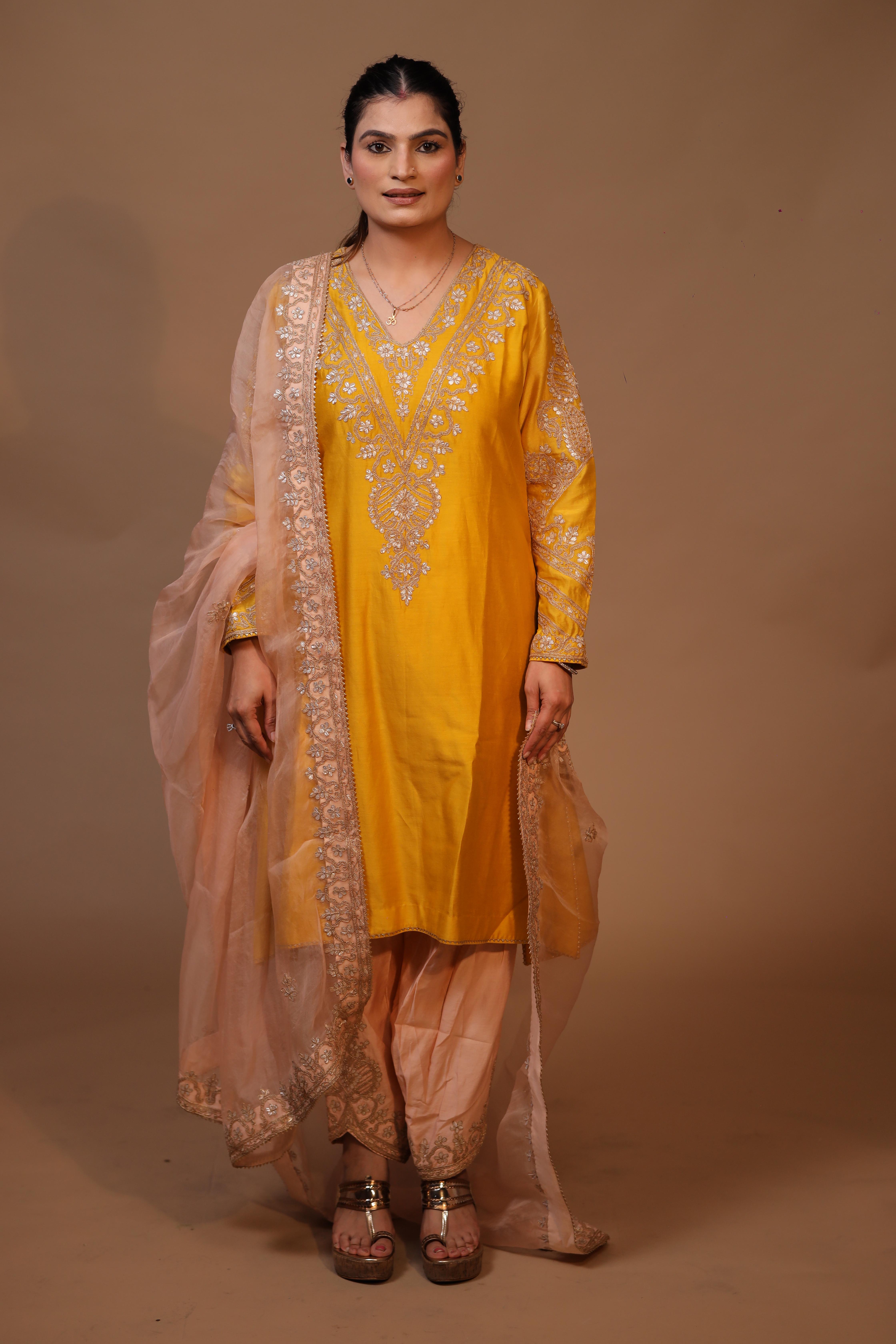 3-Piece Salwaar Suit Set Gottapatti Dori Work