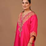 2-Piece Silk Choga Salwaar Set Dori Work (Pink)