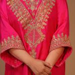 2-Piece Silk Choga Salwaar Set Dori Work (Pink)