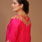 2-Piece Silk Choga Salwaar Set Dori Work (Pink)