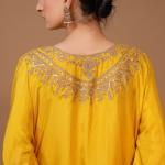 2-Piece Silk Choga Salwaar Set Dori Work (Yellow)