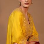 2-Piece Silk Choga Salwaar Set Dori Work (Yellow)