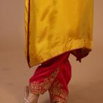 2-Piece Silk Choga Salwaar Set Dori Work (Yellow)