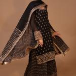 3-Piece Georgette Sharara Suit Set (Black)