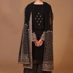 3-Piece Georgette Sharara Suit Set (Black)